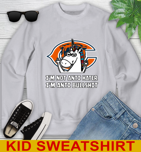 Chicago Bears NFL Football Unicorn I'm Not Anti Hater I'm Anti Bullshit Youth Sweatshirt 4