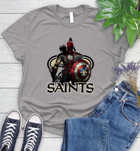 NFL Captain America Thor Spider Man Hawkeye Avengers Endgame Football New Orleans Saints Women's T-Shirt 5