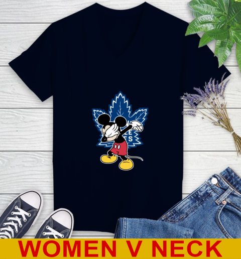 Toronto Maple Leafs NHL Hockey Dabbing Mickey Disney Sports Women's V-Neck T-Shirt 3