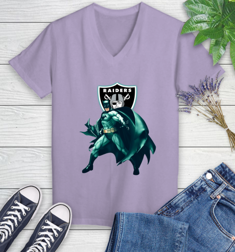 NFL Batman Football Sports Oakland Raiders Women's V-Neck T-Shirt 14