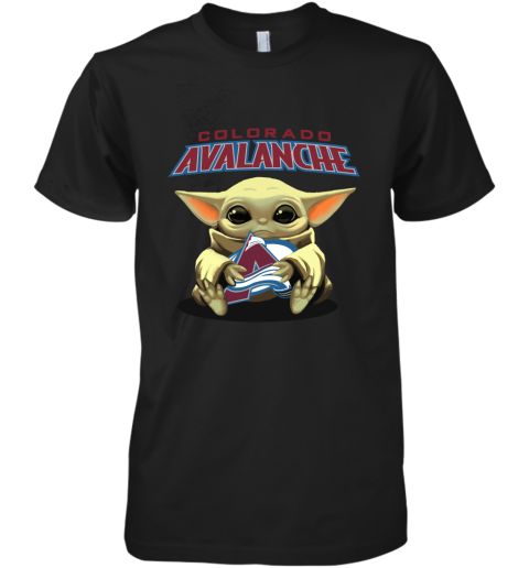 Baby Yoda Hugs The Colorado Avalanche Ice Hockey Premium Men's T-Shirt