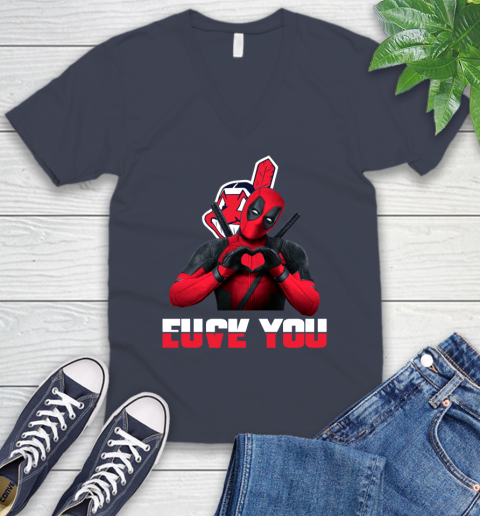 MLB Cleveland Indians Deadpool Love You Fuck You Baseball Sports V-Neck T-Shirt 8