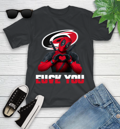 NHL Carolina Hurricanes Deadpool Love You Fuck You Hockey Sports Youth T-Shirt