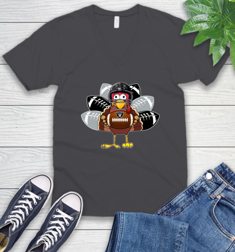 Oakland Raiders Turkey Thanksgiving Day V-Neck T-Shirt 5
