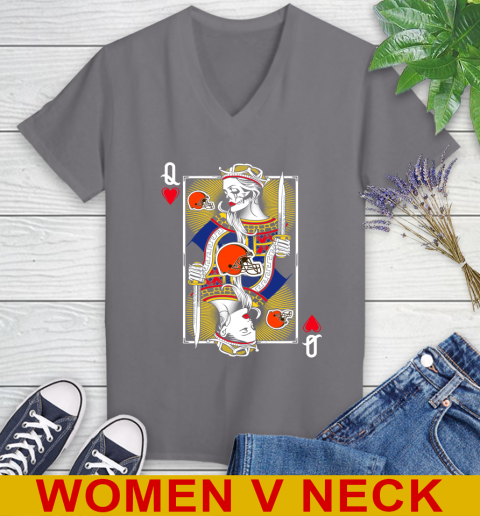 NFL Football Cleveland Browns The Queen Of Hearts Card Shirt Women's V-Neck T-Shirt 11