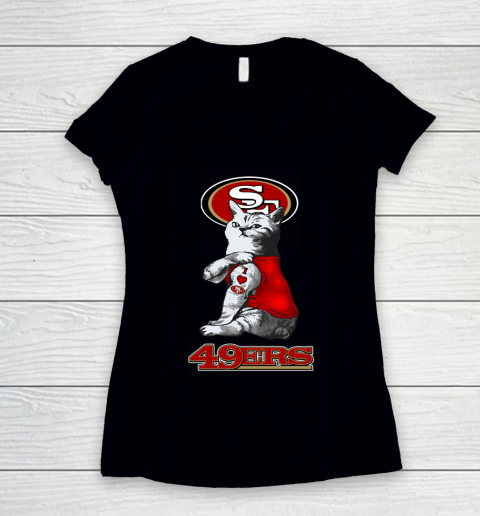 NFL Football My Cat Loves San Francisco 49ers Women's V-Neck T-Shirt