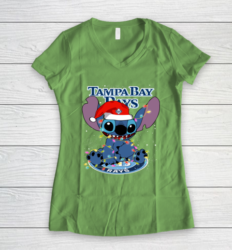 Tampa Bay Rays MLB noel stitch Baseball Christmas Women's V-Neck T-Shirt 5