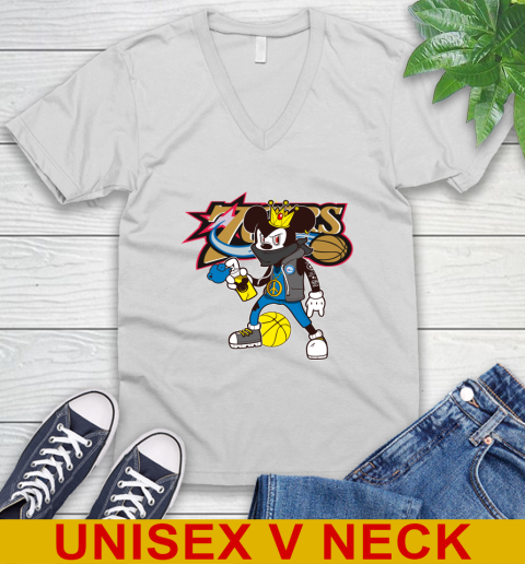 Philadelphia 76ers NBA Basketball Mickey Peace Sign Sports V-Neck T-Shirt