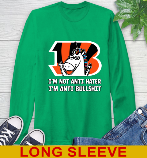 Cincinnati Bengals NFL Football Unicorn I'm Not Anti Hater I'm Anti Bullshit Long Sleeve T-Shirt 7