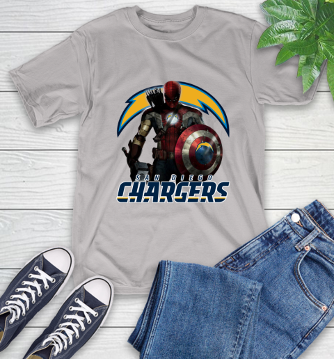 NFL Captain America Thor Spider Man Hawkeye Avengers Endgame Football San Diego Chargers T-Shirt 12