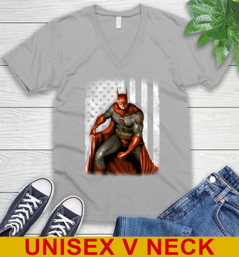 Chicago Bears NFL Football Batman DC American Flag Shirt V-Neck T-Shirt 3