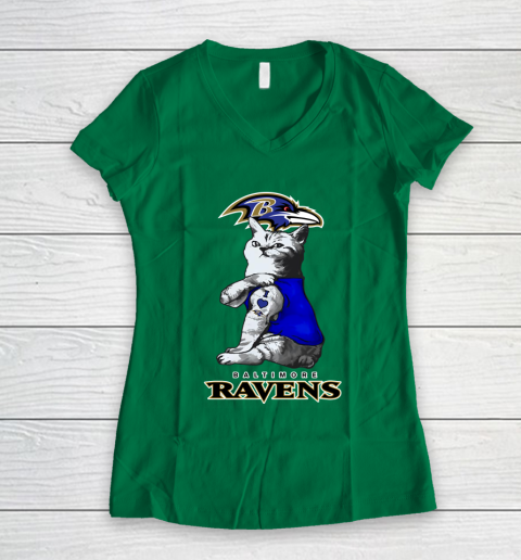 NFL Football My Cat Loves Baltimore Ravens Women's V-Neck T-Shirt 3