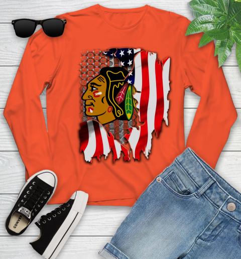 Chicago Blackhawks NHL Hockey American Flag Youth Long Sleeve 3