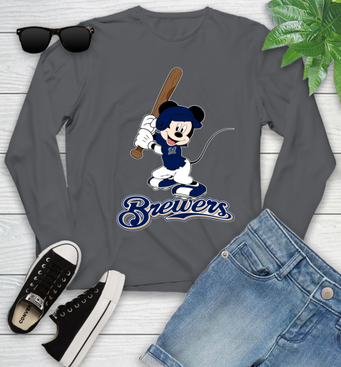 MLB Baseball Milwaukee Brewers Cheerful Mickey Mouse Shirt Youth Long Sleeve 8