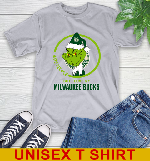 Milwaukee Bucks NBA Christmas Grinch I Hate People But I Love My Favorite Basketball Team T-Shirt 6