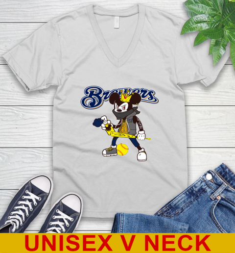 Milwaukee Brewers MLB Baseball Mickey Peace Sign Sports V-Neck T-Shirt
