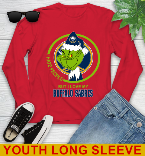 Buffalo Sabres NHL Christmas Grinch I Hate People But I Love My Favorite Hockey Team Youth Long Sleeve 11
