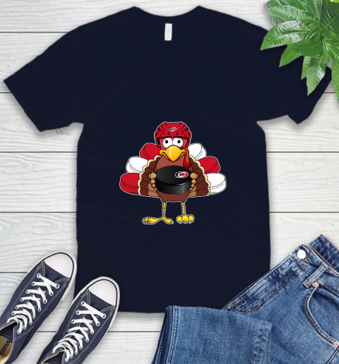 Carolina Hurricanes Turkey Thanksgiving Day V-Neck T-Shirt 3
