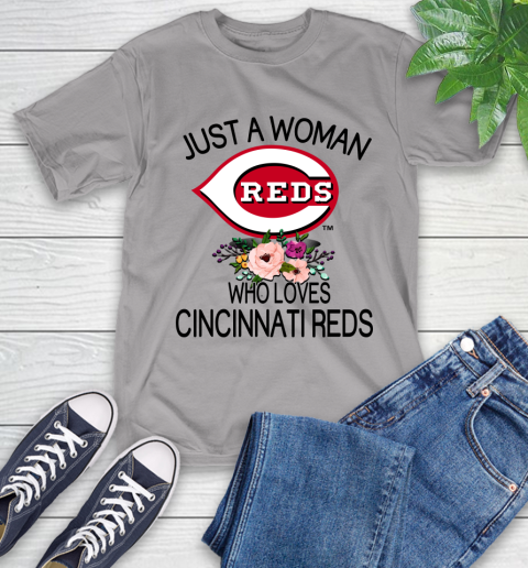 MLB Just A Woman Who Loves Cincinnati Reds Baseball Sports T-Shirt 4