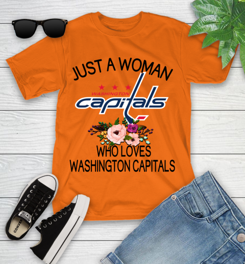 NHL Just A Woman Who Loves Washington Capitals Hockey Sports Youth T-Shirt 4