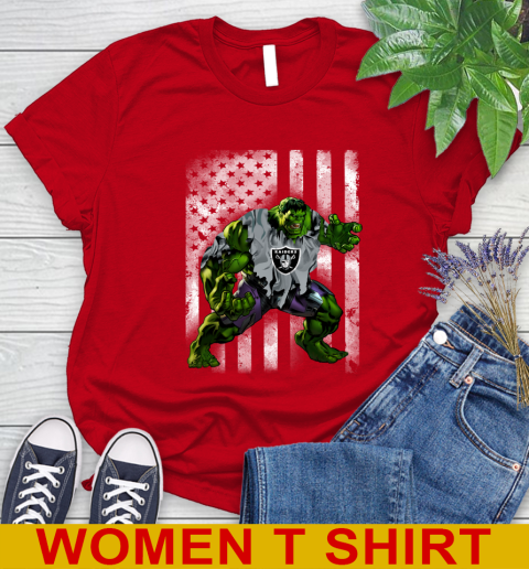 Oakland Raiders Hulk Marvel Avengers NFL Football American Flag Women's T-Shirt 11