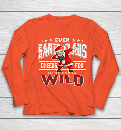 Minnesota Wild Even Santa Claus Cheers For Christmas NHL Youth Long Sleeve 3