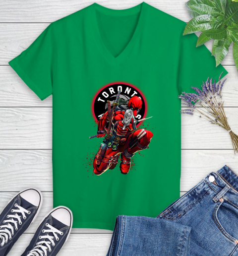 NBA Deadpool Marvel Comics Sports Basketball Toronto Raptors Women's V-Neck T-Shirt 5