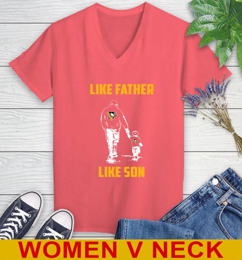 Pittsburgh Penguins NHL Hockey Like Father Like Son Sports Women's V-Neck T-Shirt 6