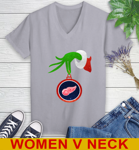 Detroit Red Wings Grinch Merry Christmas NHL Hockey Women's V-Neck T-Shirt 5