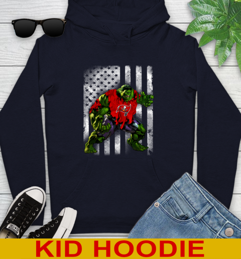 Tampa Bay Buccaneers Hulk Marvel Avengers NFL Football American Flag Youth Hoodie - Image 4