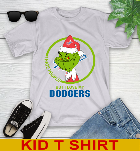 Los Angeles Dodgers MLB Christmas Grinch I Hate People But I Love My Favorite Baseball Team Youth T-Shirt 5