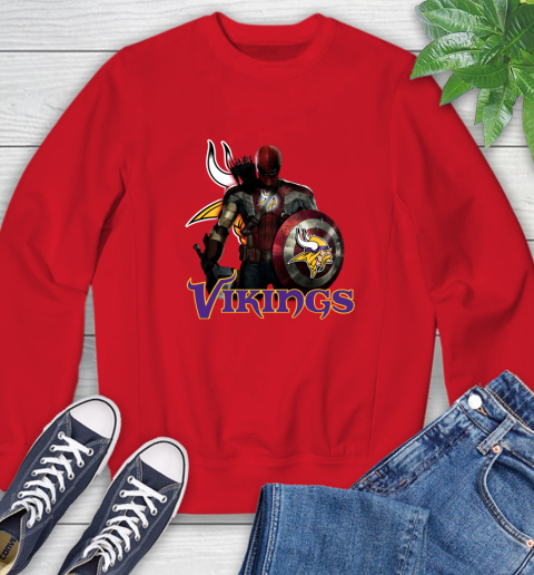 NFL Captain America Thor Spider Man Hawkeye Avengers Endgame Football Minnesota Vikings Sweatshirt 10