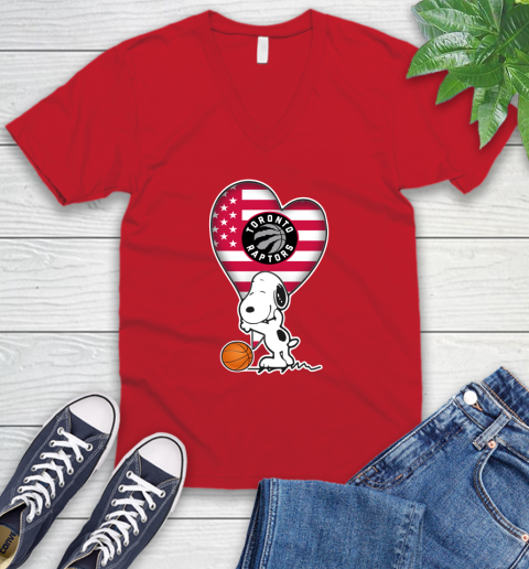 Toronto Raptors NBA Basketball The Peanuts Movie Adorable Snoopy V-Neck T-Shirt 7