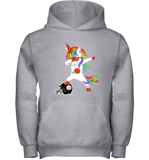 Football Dabbing Unicorn Steps On Helmet Cleveland Browns Youth Hoodie