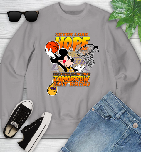 Los Angeles Lakers NBA Basketball Mickey Disney Never Lose Hope Youth Sweatshirt 3