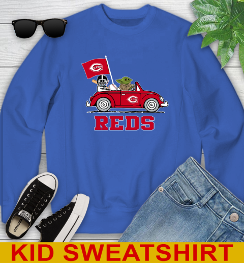 MLB Baseball Cincinnati Reds Darth Vader Baby Yoda Driving Star Wars Shirt Youth Sweatshirt 7