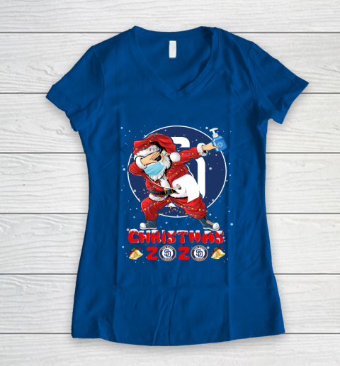 San Diego Padres Funny Santa Claus Dabbing Christmas 2020 MLB Women's V-Neck T-Shirt 7