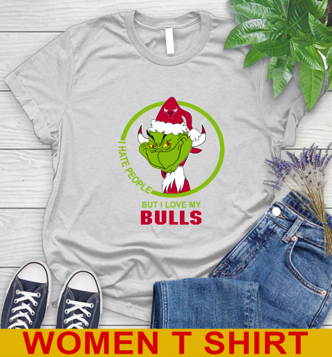 Chicago Bulls NBA Christmas Grinch I Hate People But I Love My Favorite Basketball Team Women's T-Shirt