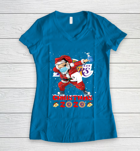 Los Angeles Lakers Funny Santa Claus Dabbing Christmas 2020 NBA Women's V-Neck T-Shirt 5