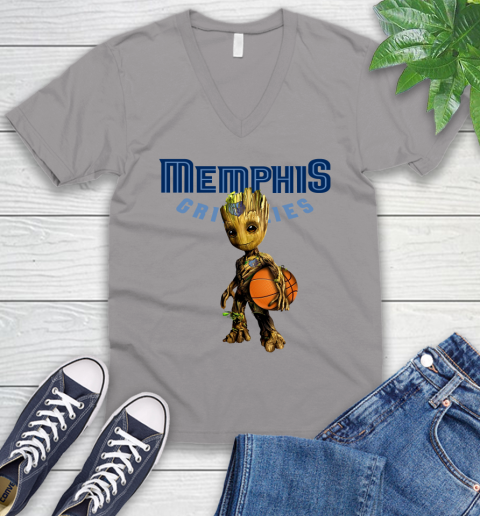 Memphis Grizzlies NBA Basketball Groot Marvel Guardians Of The Galaxy V-Neck T-Shirt 4