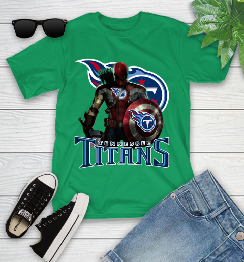 NFL Captain America Thor Spider Man Hawkeye Avengers Endgame Football Tennessee Titans Youth T-Shirt 6
