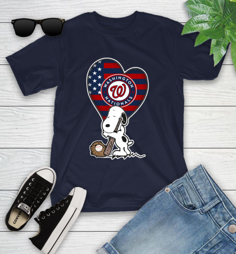 Washington Nationals MLB Baseball The Peanuts Movie Adorable Snoopy Youth T-Shirt 3