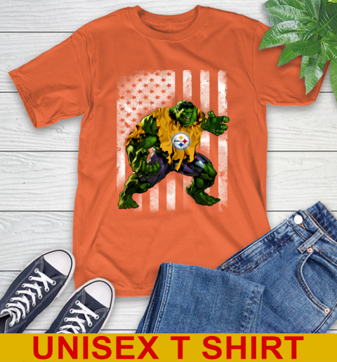 Pittsburgh Steelers Hulk Marvel Avengers NFL Football American Flag T-Shirt 4