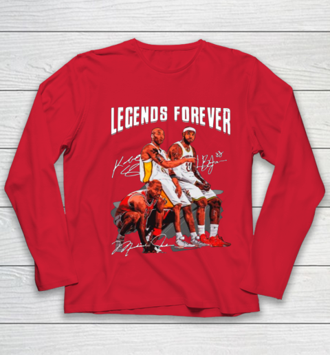 Kobe Bryant Lebron James And Michael Jordan Legends Forever Signatures Youth Long Sleeve 8