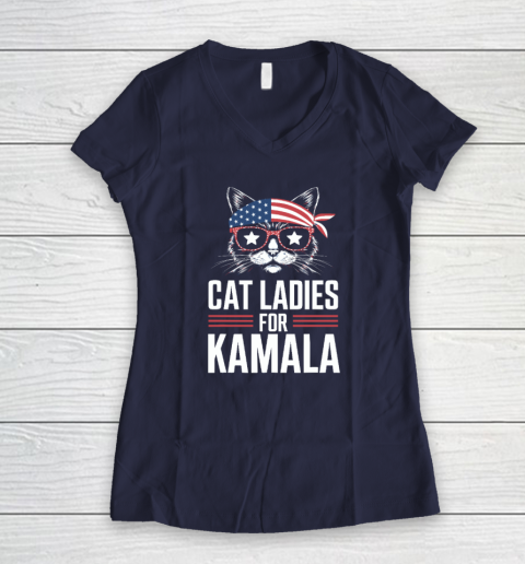 Cat Ladies for Kamala Funny Cat 2024 President Kamala Harris Women's V-Neck T-Shirt 7