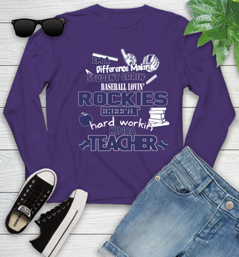 Colorado Rockies MLB I'm A Difference Making Student Caring Baseball Loving Kinda Teacher Youth Long Sleeve 5 Colorado Rockies MLB I'm A Difference Making Student Caring Baseball Loving Kinda Teacher Youth Long Sleeve - Image 5