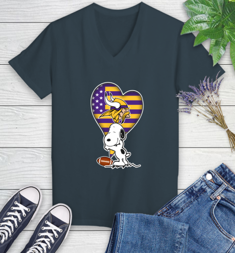 Minnesota Vikings NFL Football The Peanuts Movie Adorable Snoopy Women's V-Neck T-Shirt 8