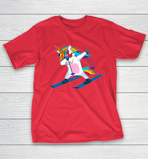 Skiing Unicorn Dabbing Funny Gift T-Shirt 10