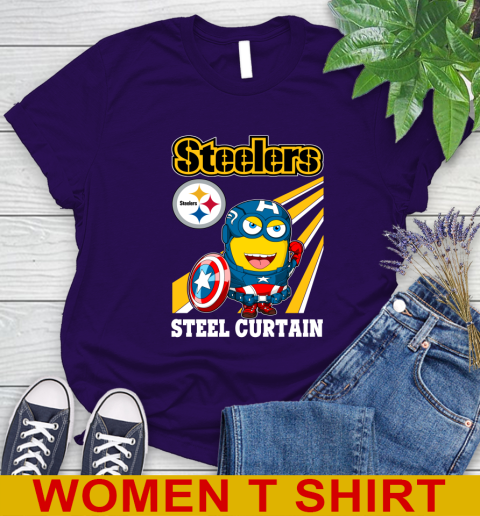 NFL Football Pittsburgh Steelers Captain America Marvel Avengers Minion Shirt Women's T-Shirt 4