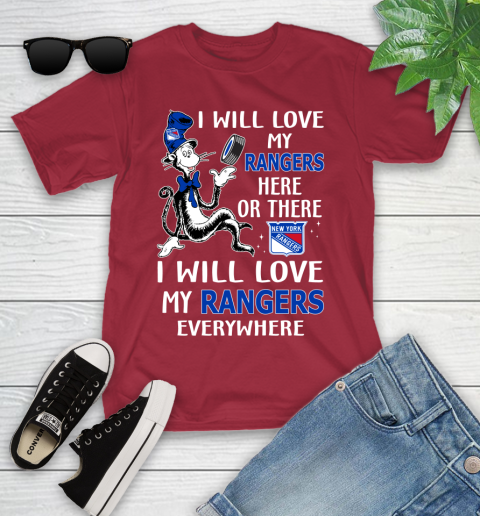 NHL Hockey New York Rangers I Will Love My Rangers Everywhere Dr Seuss Shirt Youth T-Shirt 12